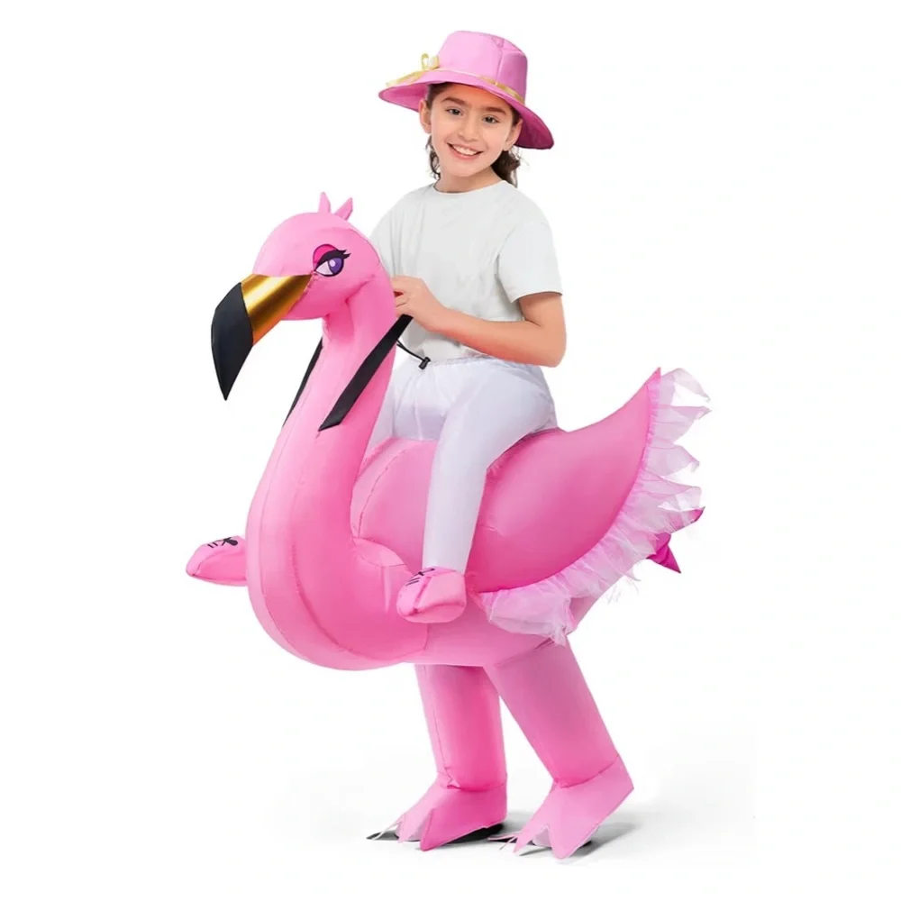 Spooktacular Creations- Kids Inflatable Costume, Pink Riding an Elegant Flamingo